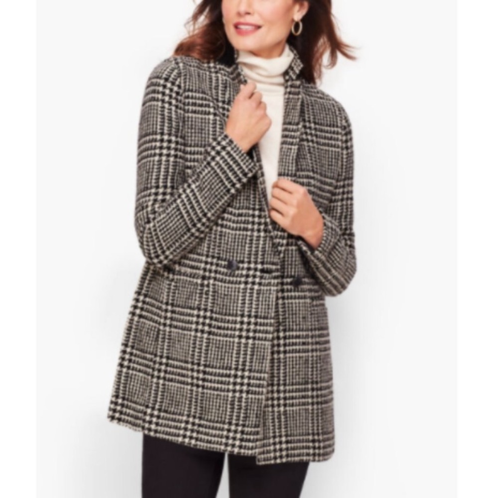 Talbots Houndstooth Wool Jacket Plaid Preppy Black/White Spring Career Sz 14